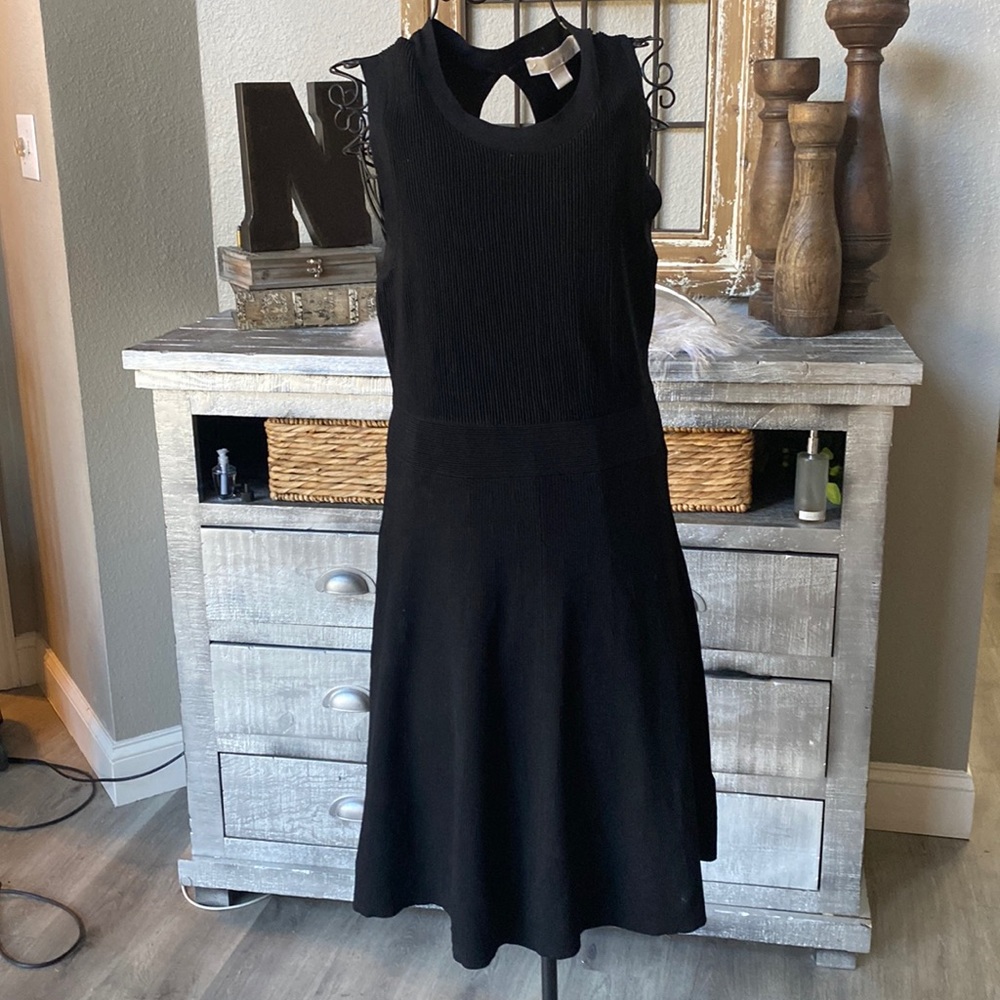Michael Kors black knit sweater dress sleeveless size medium